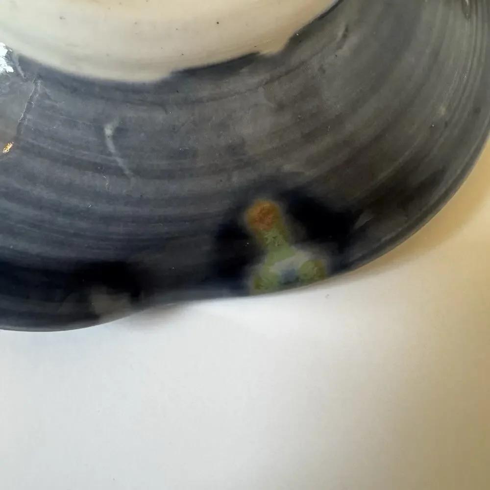 Studio Art Pottery Spoon Rest Bowl Dish Blue Gray Ocean Abstract Glazed Earthy